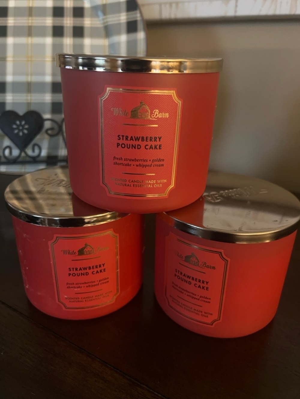 3 NEW White Barn Strawberry Pound Cake Candle - Red